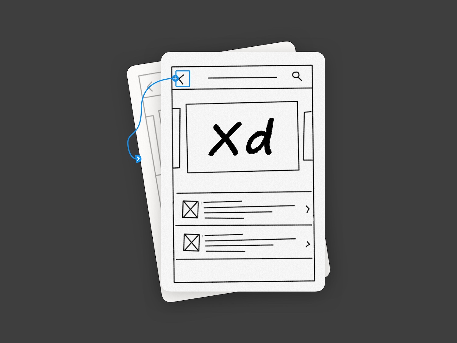 Adobe Xd Icon: Wireframes connected using a Xd's Blue threads
