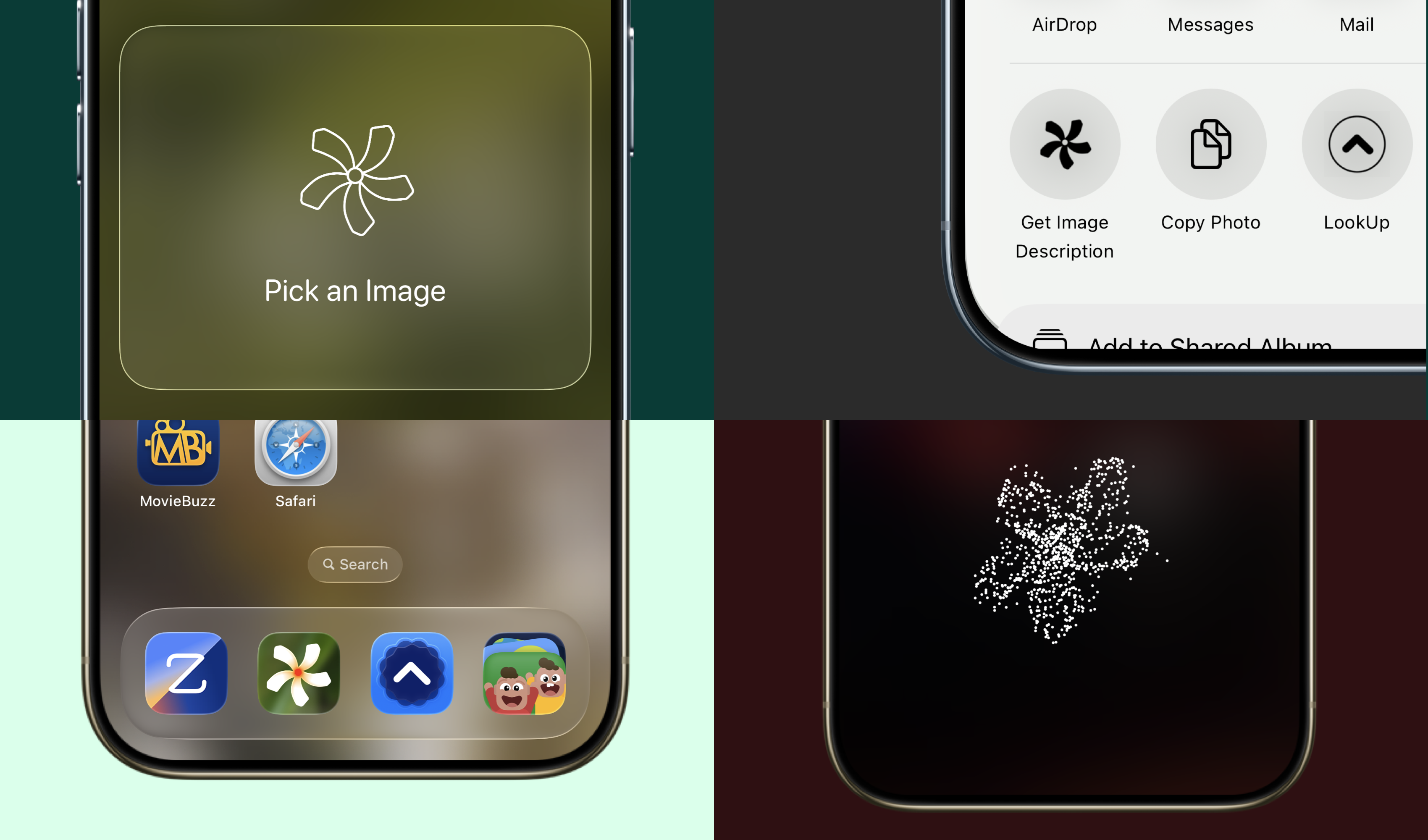 Shiuli app interface and share sheet