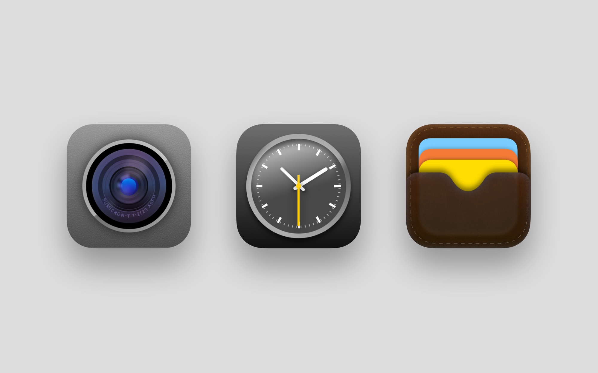 Image of Camera, Clock, and Wallet icon from the textured icon theme