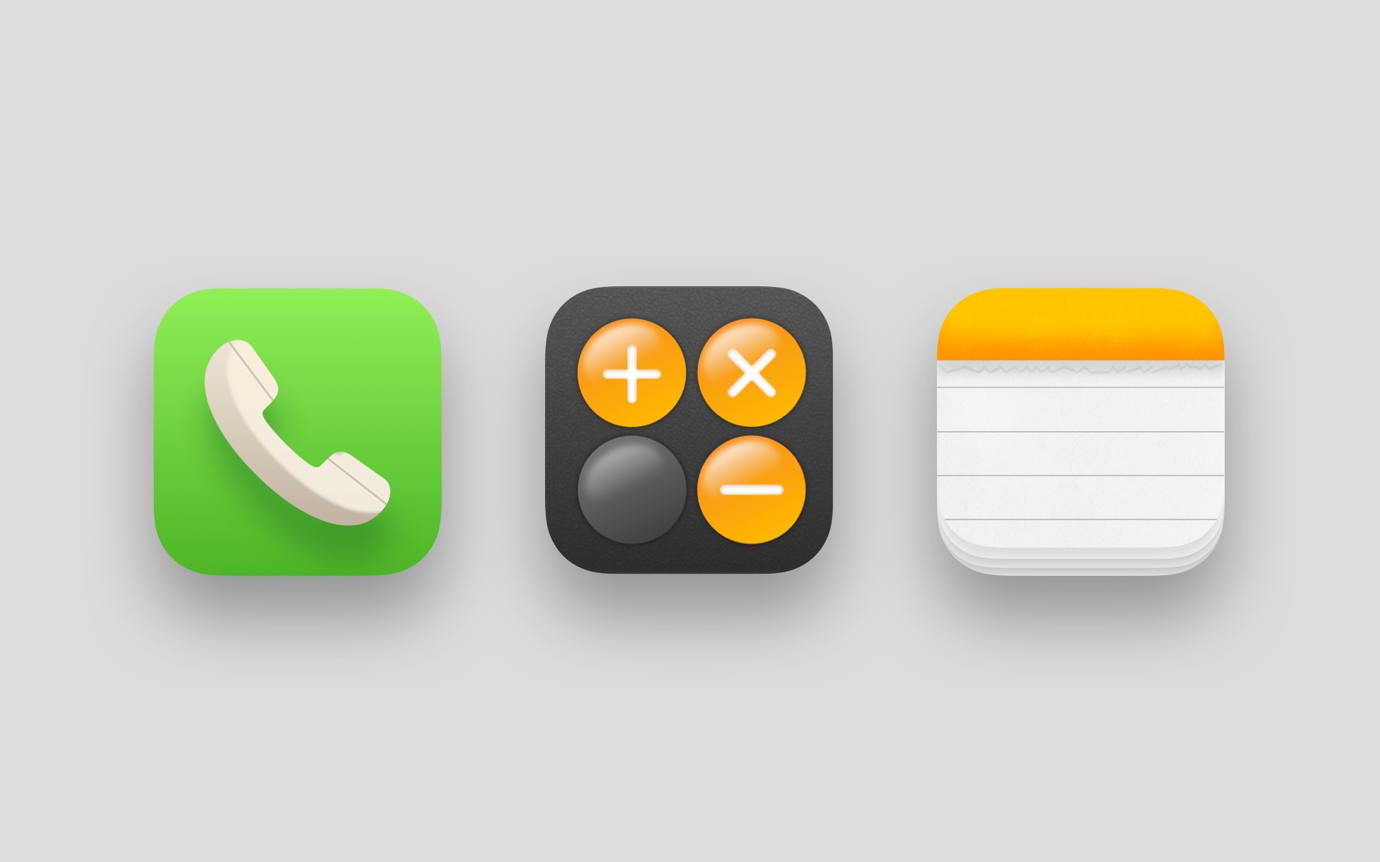 Image of phone, calculator and notes app icons from textured themes