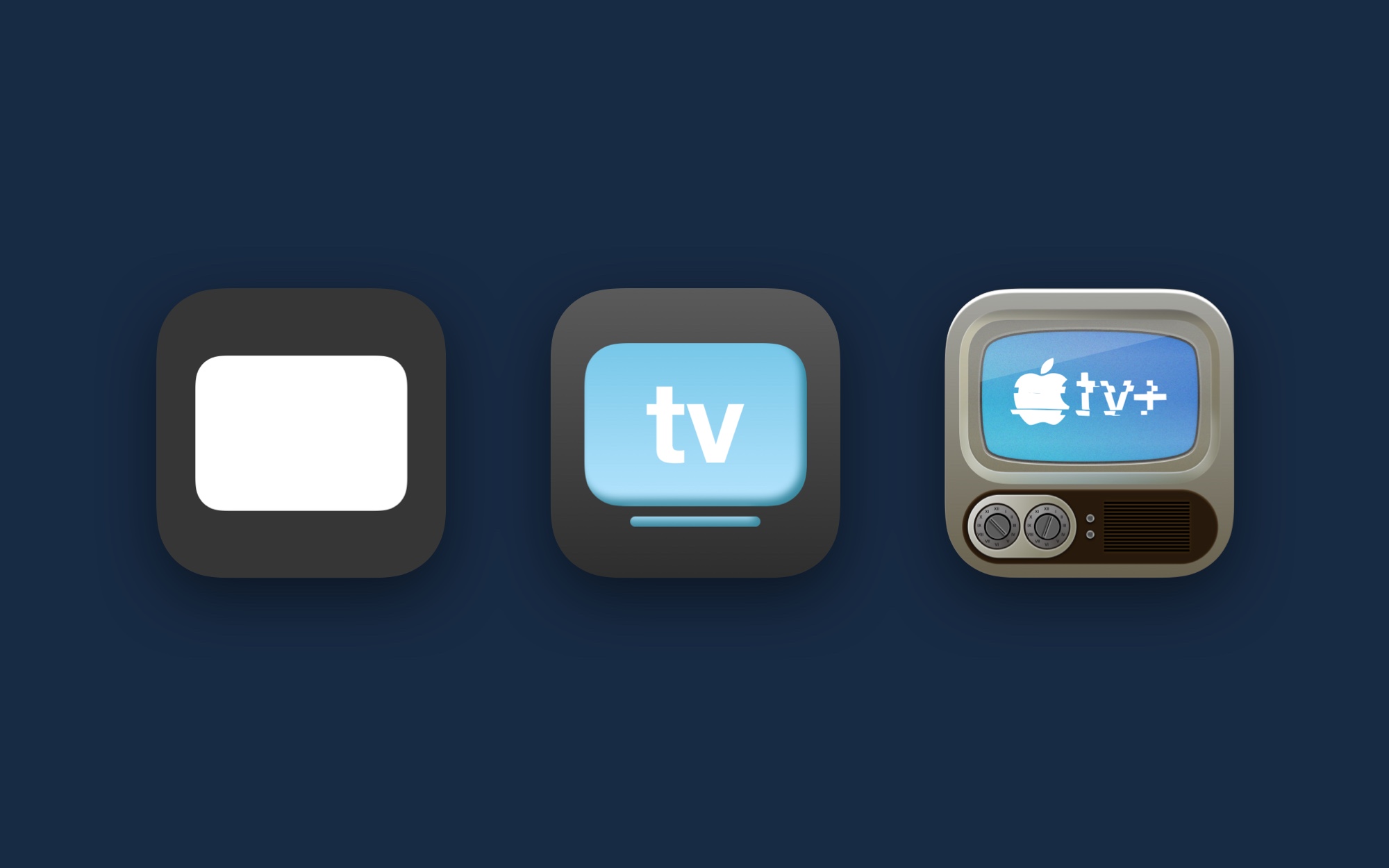 Comparison of the television app icon in abstract, gradient and textured themes.