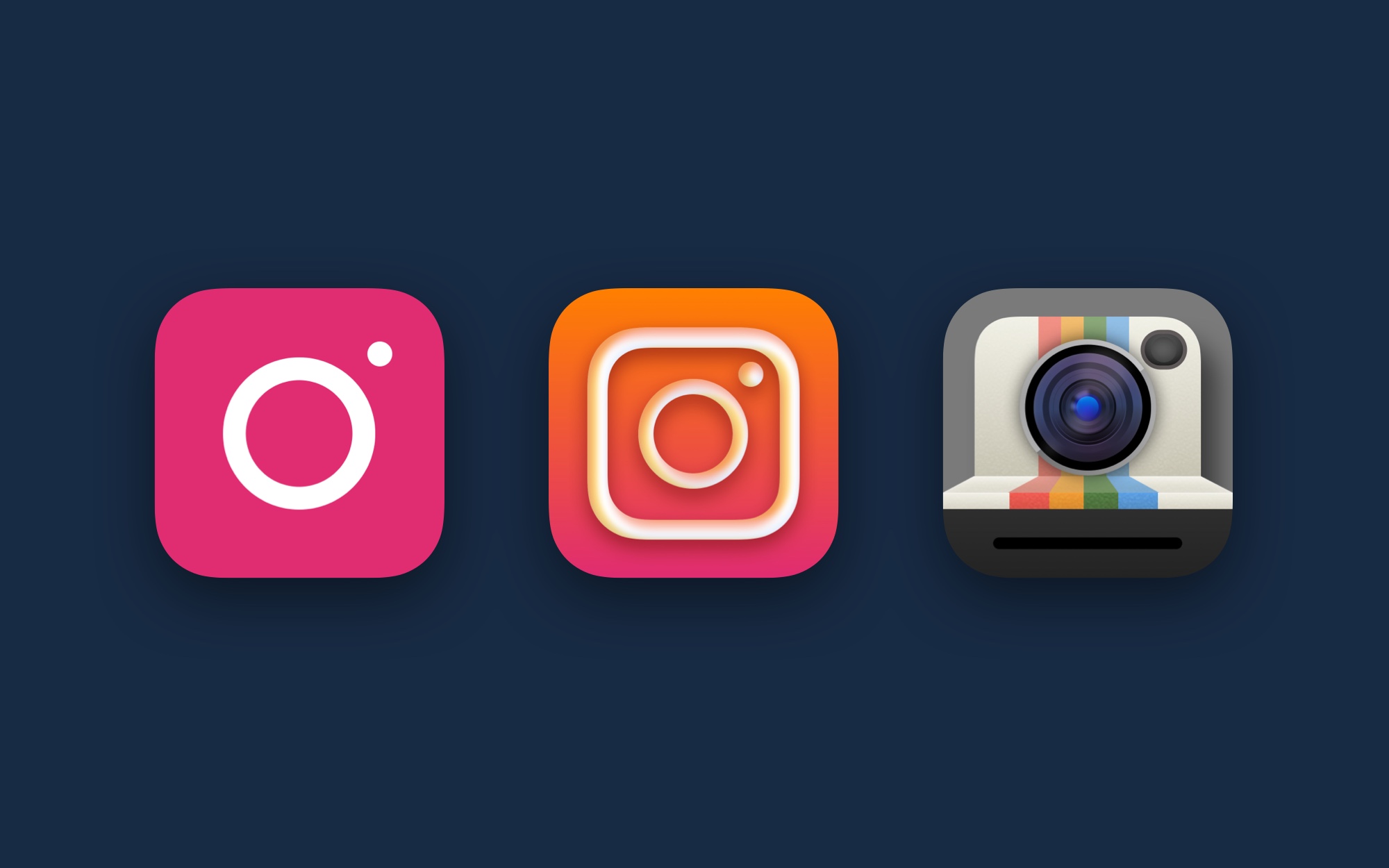 Comparison of the Instagram app icon in abstract, gradient and textured themes.
