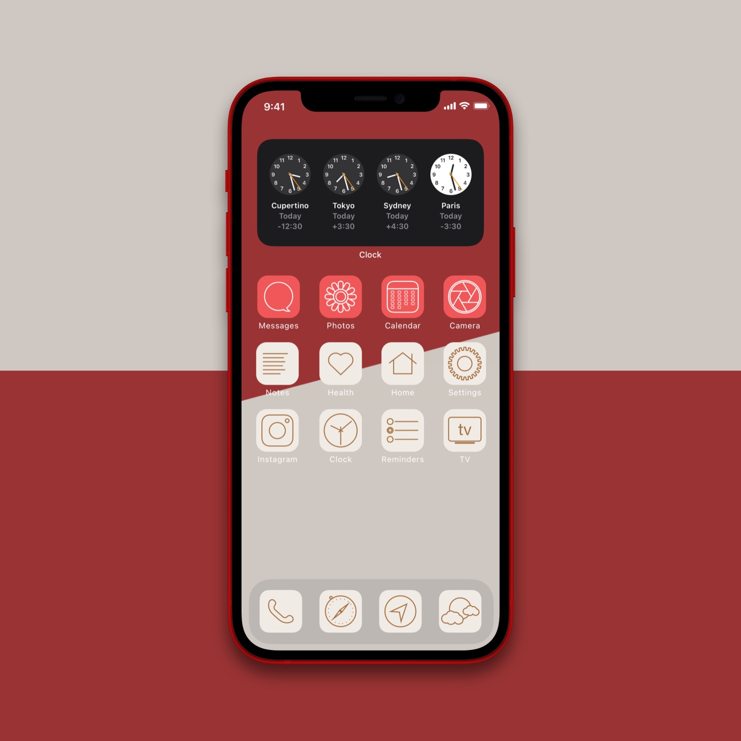 Red and Beige Theme Icons on Red and Beige Wallpaper