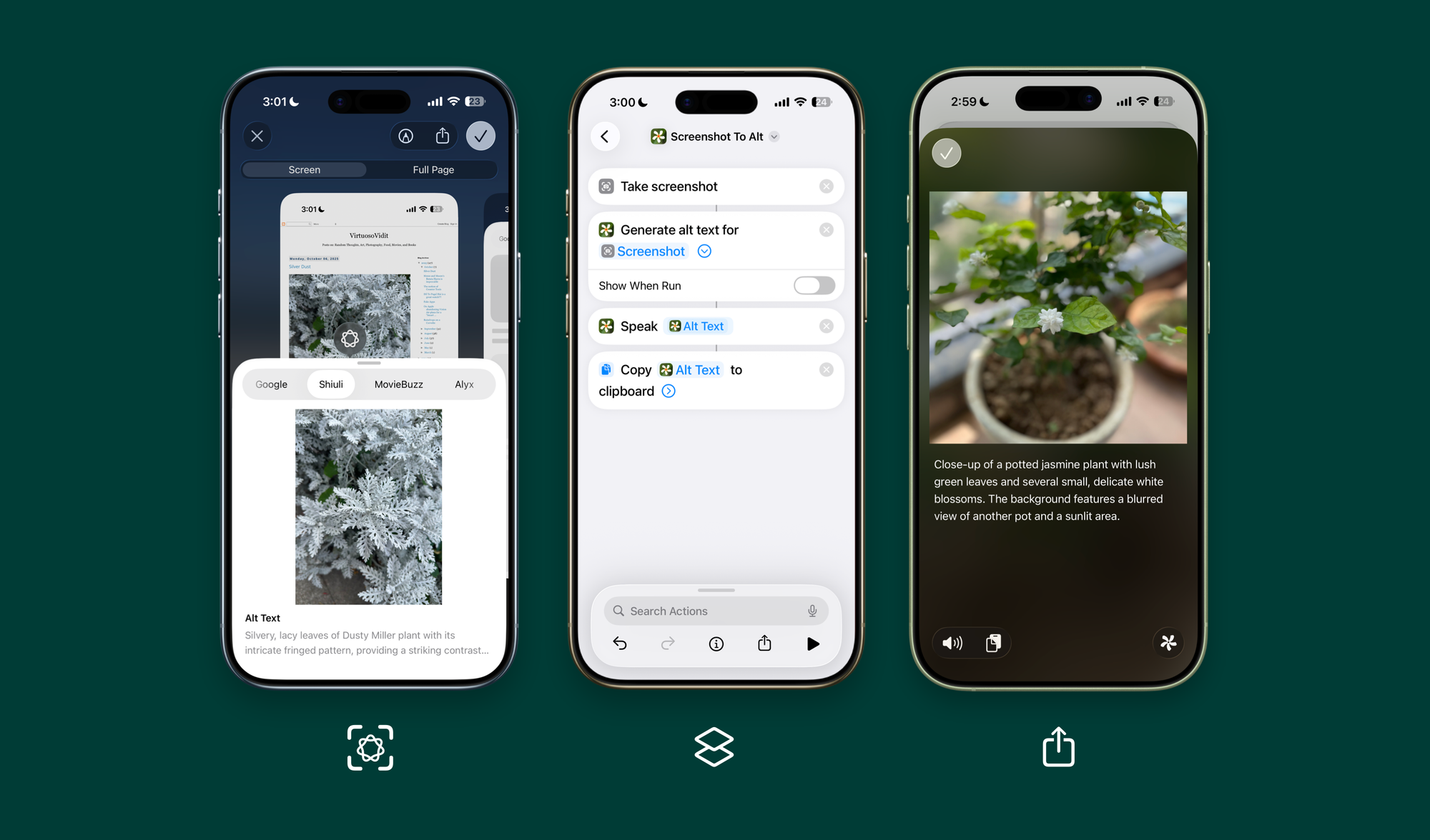 Shiuli accessible through Visual Intelligence, Shortcuts, and Share Extension